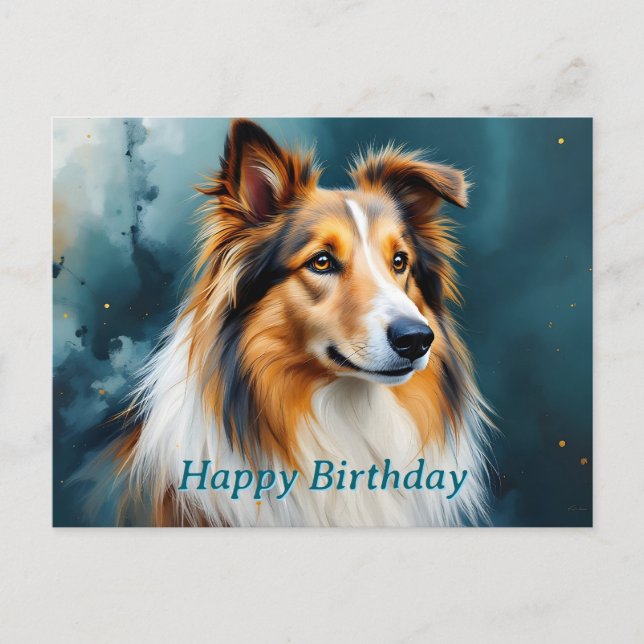 Carte Postale Collie Portrait Joyeux anniversaire (Devant)