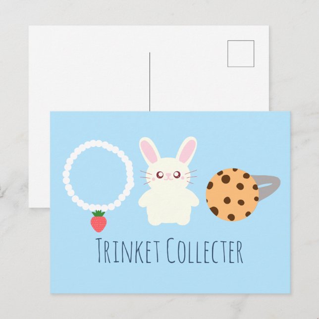Carte Postale Collier De Fraise Mignonne, Lapin Et Anneau (Devant / Derrière)