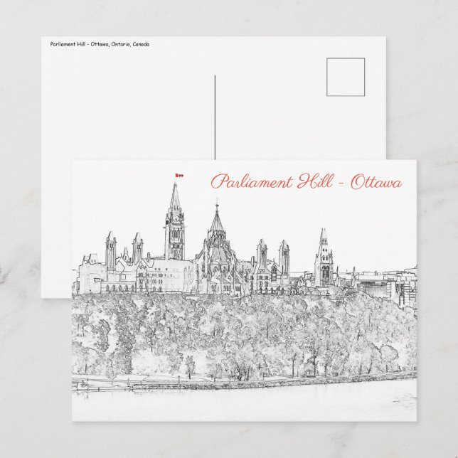 Carte Postale Colline du Parlement à Ottawa - Ontario, Canada (Devant / Derrière)