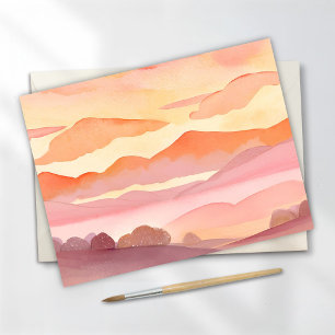 Carte Postale Collines aquarelles au coucher du soleil Peintur