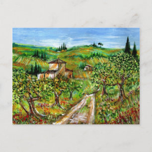 CARTE POSTALE COLLINES VERTES ET OLIVIERS DANS LE PAYSAGE TOSCAN