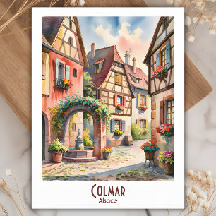 Carte Postale Colmar Alsace France Voyage Aquarelle Vintage