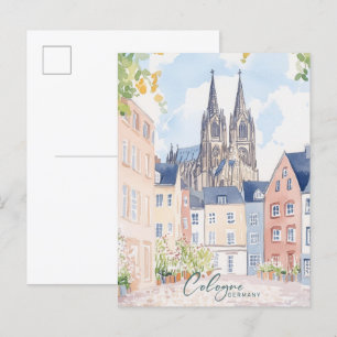 Carte Postale Cologne Allemagne Gouache Peinture Illustration Vo