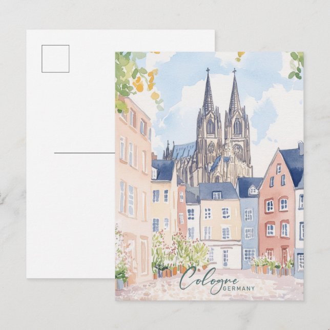 Carte Postale Cologne Allemagne Gouache Peinture Illustration Vo (Devant / Derrière)