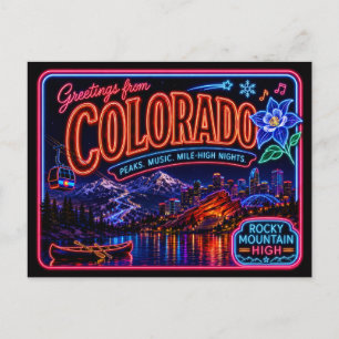 Carte Postale Colorado Neon État Rétro Vintage