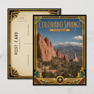 Carte Postale Colorado Springs Colorado Art Déco Vintage Doré 