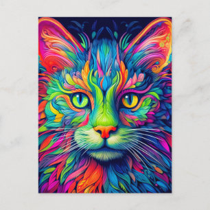 Carte Postale Coloré Artiste Majestic Kitty Chat