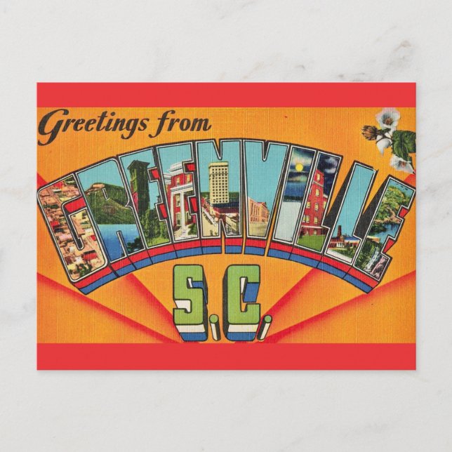 Carte Postale Coloré Greenville SC Salutation (Devant)