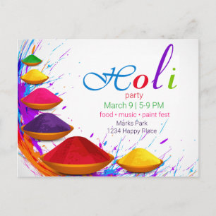 Carte Postale Coloré Happy Holi Powders Bowls Événement Invitati