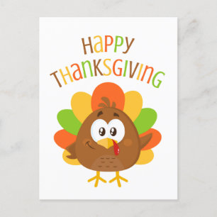 Carte Postale Coloré mignon Turquie Bon thanksgiving d'automne