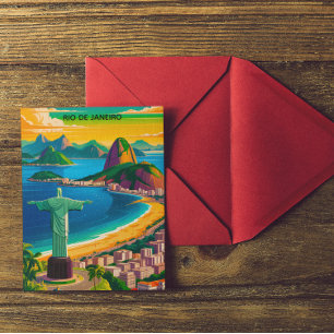 Carte Postale Coloré Vintage Rio de Janeiro Cristo Redentor