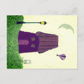 Carte postale colorée avec maison, Ballon à air ch
