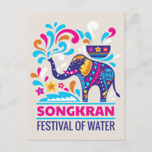 Carte Postale Colorée Festival Songkran Eau Eléphante
