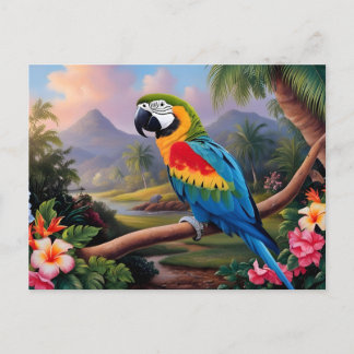 Carte Postale Colorful Exotic Parrot Bird on the Branch 