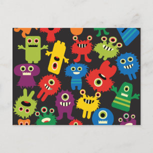 Carte Postale Colorful Fun Monsters Créatures Motif