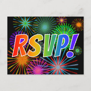 Carte Postale Colorful Rainbow Letters "RSVP!", Motif Firework