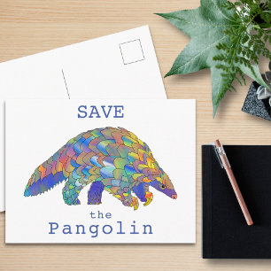 Carte Postale Colorful Save the Pangolin Endangered Animal Art