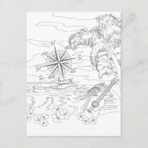 Carte postale Coloriage adulte de l'île tropicale