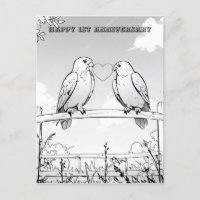 coloriage d'anniversaire d'oiseaux sur une clôture