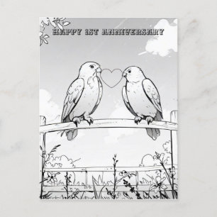 Carte Postale coloriage d'anniversaire d'oiseaux sur une clôture