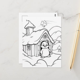 Carte Postale Coloriage des enfants de pingouins