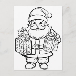 Carte Postale Coloriage enfants Santa festif 