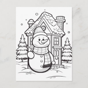Carte Postale Coloriage Festive des enfants de bonhomme de neige