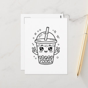 Carte Postale Coloriage kawaii de thé aux perles