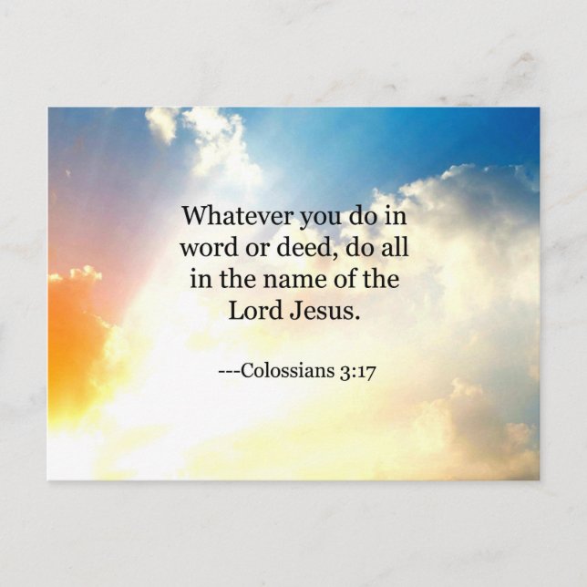 Carte Postale Colossien 3:17, Écriture biblique chrétienne (Devant)