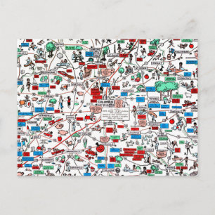 Carte Postale Columbus Springfield Newark retro 60s cartoon map