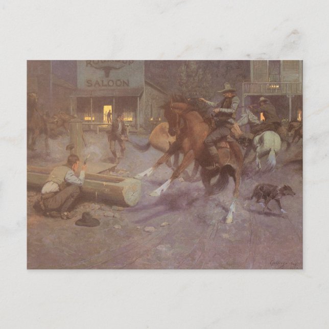 Carte Postale Combat au Roundup Saloon par EW Gollings (Devant)