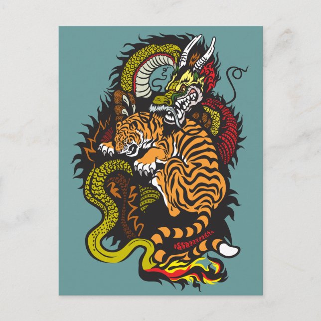 Carte Postale combat de dragon et de tigre (Devant)