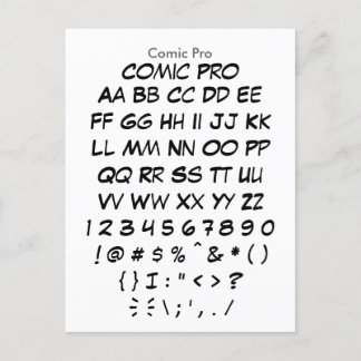 Carte Postale Comic Pro - Feuille d'échantillonnage de police Za