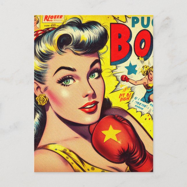 Carte Postale Comics pour filles de boxe rétro (Devant)