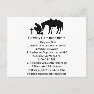 Carte Postale Commandements de cow-boy