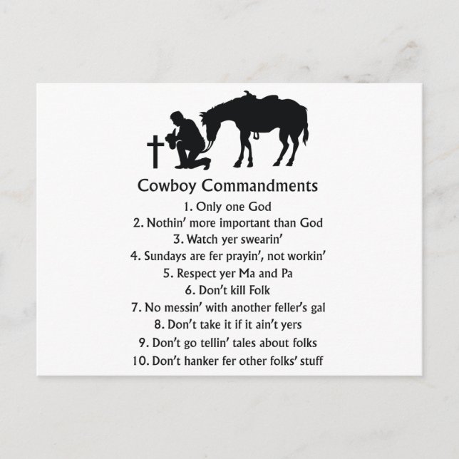 Carte Postale Commandements de cow-boy (Devant)