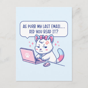 Carte Postale Comme mon dernier e-mail ronronne - Humour de chat