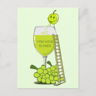 Carte Postale Comment le vin est fait Drôle Illustration Vert