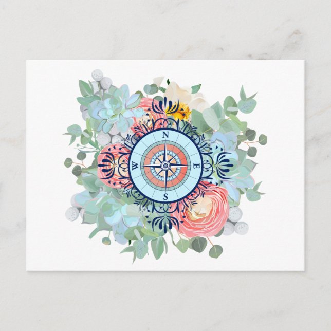 Carte Postale Compas avec succulents (Devant)