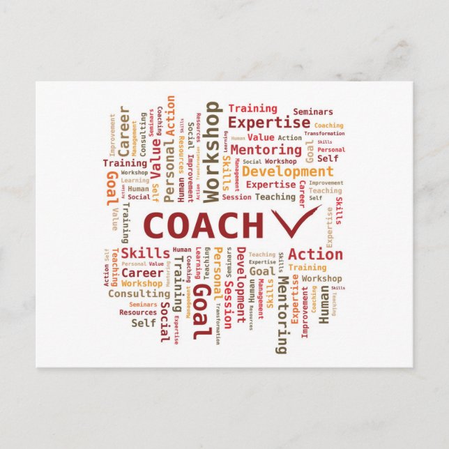 Carte Postale Compétences de l'entraîneur Word Cloud - Rouge Ora (Devant)