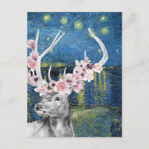 Carte Postale Compilation Van Gogh Nuit étoilée et Cerf Fleur