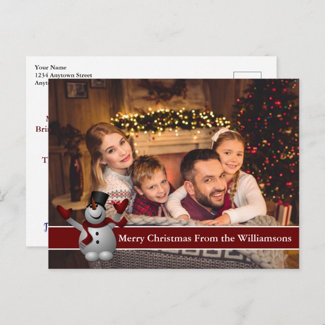 Carte Postale Complète Photo Snowman Avec Bande De (Devant / Derrière)