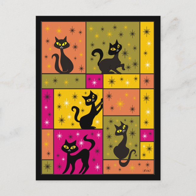 Carte Postale Composition avec 5 chats noirs (Devant)