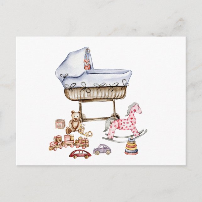 Carte Postale Composition de jouets pour bébé à l'aquarelle et d (Devant)