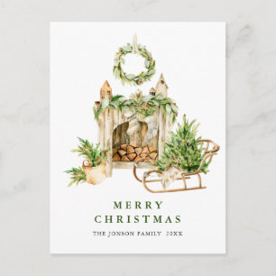 Carte Postale Composition de Noël élégante et bohème pour les fê
