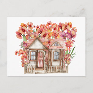 Carte Postale Composition en aquarelle d'une ancienne ferme en b