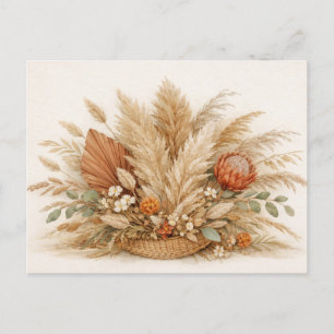 Carte Postale Composition florale neutre Boho avec de l'herbe de