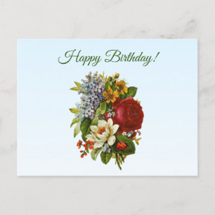 Carte Postale Composition Florale Vintage Joyeux Anniversaire