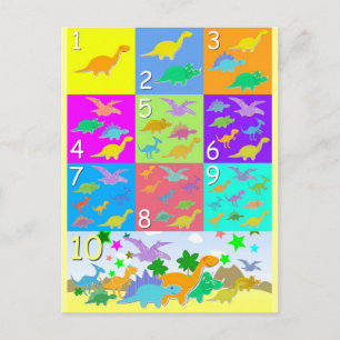 Carte Postale Comptons avec des dinosaures numéros 1 à 10