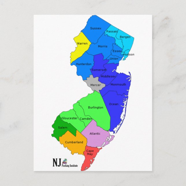 Carte Postale Comtés du New Jersey en couleur (Devant)